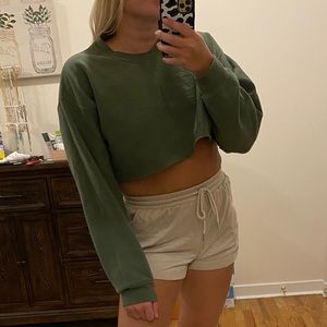 Army green nasty gal cropped crew neck hoodie